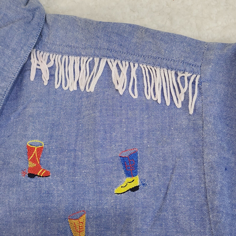 VTG Chambray Western Shirt Embroidered Boots Size Large #1450 - Picture 10 of 16